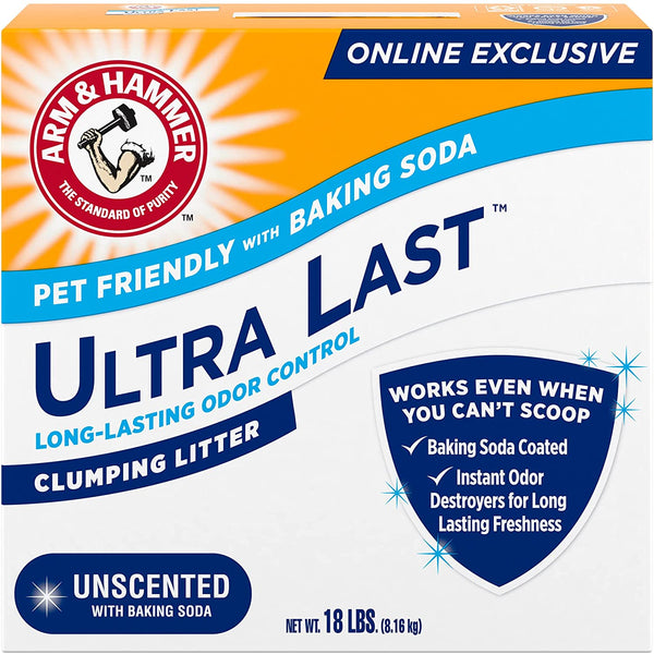 Arm Hammer Ultra Last Unscented Clumping Cat Litter, Multicat 18Lb, Pet Friendly with Baking Soda