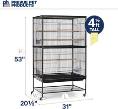 Wrought Iron Flight Cage with Stand F040 Black Bird Cage, 31-Inch by 20-1/2-Inch by 53-Inch