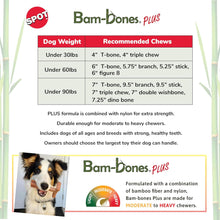 Bam-Bones plus T Bone - Bamboo Fiber & Nylon, Durable Long Lasting Dog Chew for Aggressive Chewers – Great Toy for Adult Dogs & Teething Puppies under 60Lbs, Non-Splintering, 6In, Beef Flavor