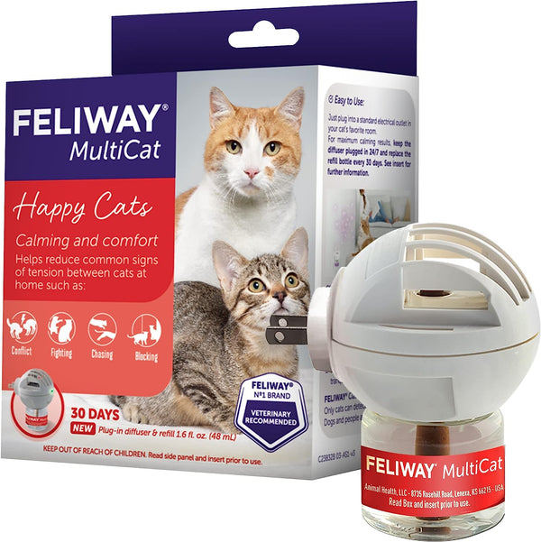 Multicat Calming Pheromone Diffuser for House-Cats, 30 Day Starter Kit (48 Ml)