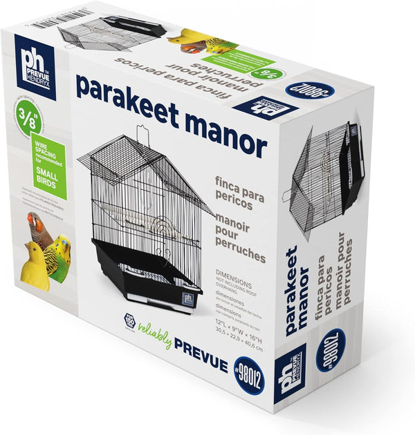 Parakeet Manor Bird Cage with Handle for Home or Travel, Black