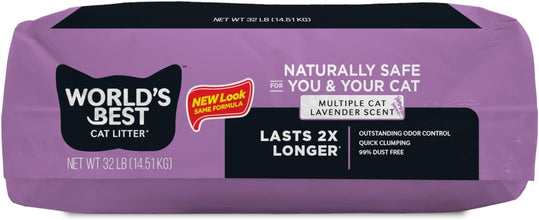 Multiple Cat Lavender Scented 32-Pounds - Natural Ingredients, Quick Clumping, Flushable, 99% Dust Free & Made in USA - Calming Fragrance & Long-Lasting Odor Control