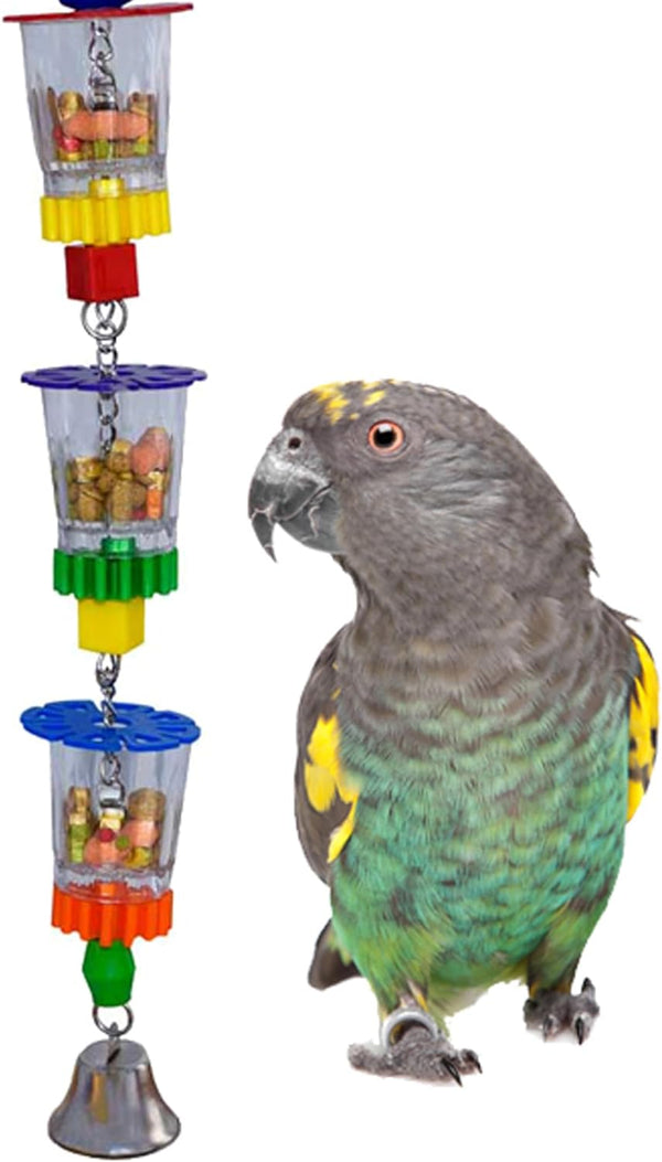 SB632 Foraging Bottom’S up Bird Toy with Clear Acrylic Cups, Medium/Large Bird Size, 18” X 2.5”