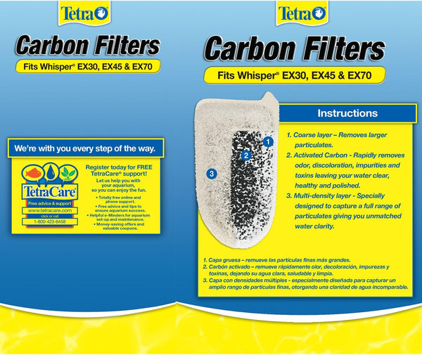 Carbon Filters for Aquariums, Fits Whisper EX Filters, Cleans Aquarium Water, 4 Count