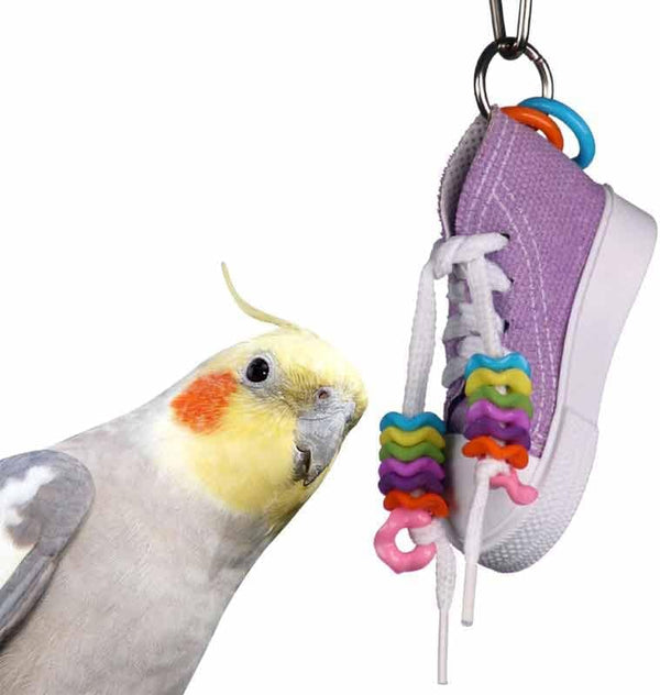 SB719 Beaker Sneaker Bird Toy for Parrotlets, Parakeets, Cockatiels, Lovebirds, Ringnecks, Medium Conures - Mini Colorful Canvas Sneaker - Small/Medium Bird Size, 6" X 2"