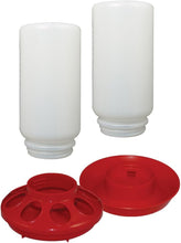 Chick Drinker and Feeder Bundle Kit – Contains 1 Screw on Chick Feeder Base and 1 Screw on Chick Drinker Base – 2 QT Plastic Jars – Made from BPA Plastic – Easy to Clean