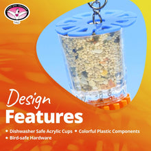 SB632 Foraging Bottom’S up Bird Toy with Clear Acrylic Cups, Medium/Large Bird Size, 18” X 2.5”