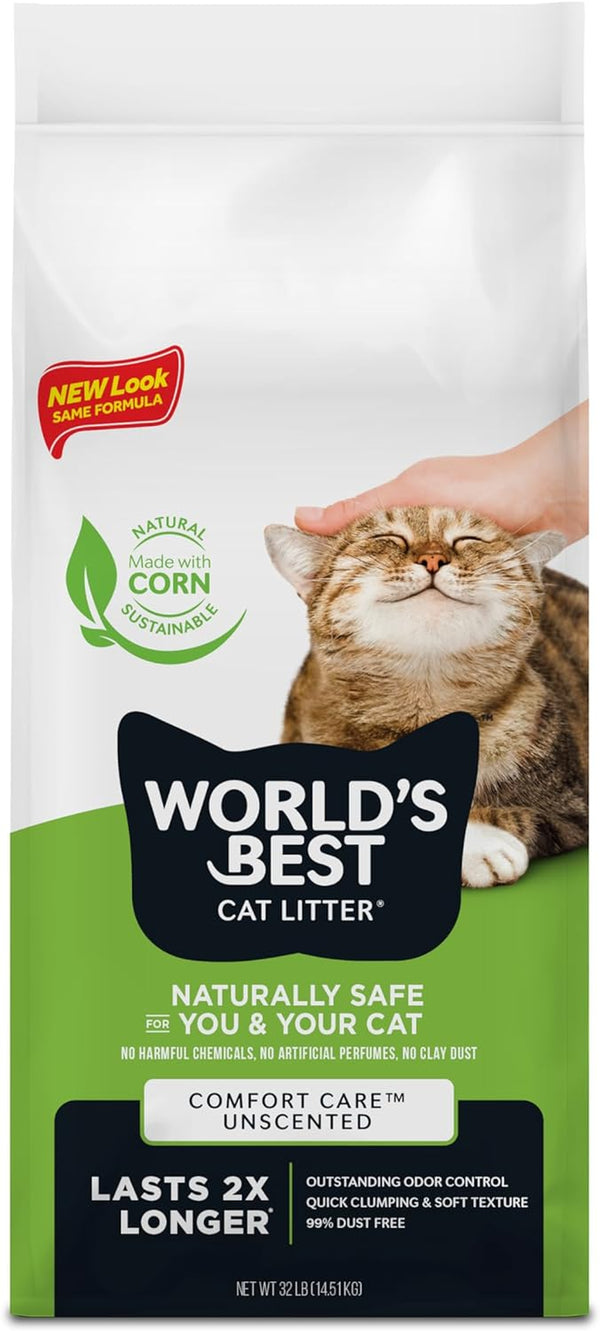 Comfort Care Unscented, 32-Pounds - Natural Ingredients, Quick Clumping, Flushable, 99% Dust Free & Made in USA - Long-Lasting Odor Control & Easy Scooping Packaging May Vary