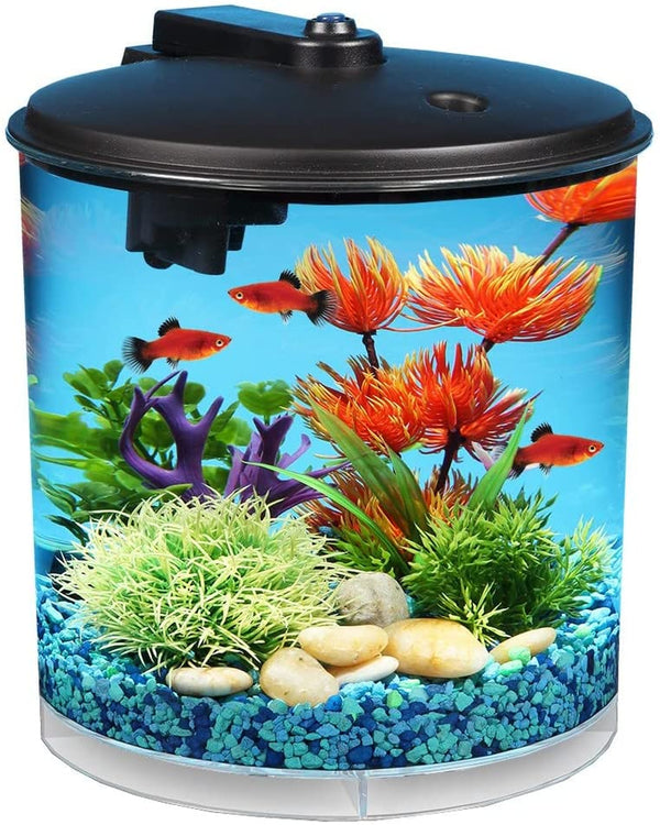 Aquaview 2-Gallon Plastic 360 Aquarium with Power Filter & LED Lighting for Tropical Fish - Betta Fish