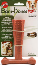 Bam-Bones plus T Bone - Bamboo Fiber & Nylon, Durable Long Lasting Dog Chew for Aggressive Chewers – Great Toy for Adult Dogs & Teething Puppies under 60Lbs, Non-Splintering, 6In, Beef Flavor