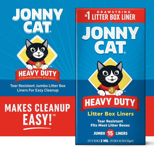 Jonny Cat Litter Box Liners: Heavy Duty - Tear & Leak Resistant - Drawstring Close - Jumbo, 15 Count