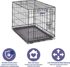 Newly Enhanced Single Door Icrate Dog Crate, Includes Leak-Proof Pan, Floor Protecting Feet , Divider Pane L & New Patented Features