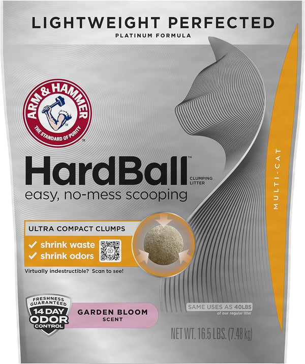 Hardball Lightweight Platinum Multi-Cat Easy, No-Mess Scooping, Clumping Cat Litter, 16.5LB Bag, Garden Bloom Scent, Online Exclusive Formula