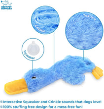 Crinkle Dog Toy for Small, Medium, and Large Breeds, Cute No Stuffing Duck with Soft Squeaker, Fun for Indoor Puppies and Senior Pups, Plush No Mess Chew and Play - Blue