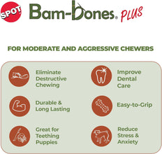 Bam-Bones plus T Bone - Bamboo Fiber & Nylon, Durable Long Lasting Dog Chew for Aggressive Chewers – Great Toy for Adult Dogs & Teething Puppies under 60Lbs, Non-Splintering, 6In, Beef Flavor