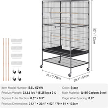 52 Inch Standing Large Bird Cage, Wrought Iron Flight Bird Cage with Rolling Stand and Slide Out Tray, Parakeet Cage Bird Cage for Parrots, Macaw, Cockatiels, Canary, Finch, Lovebirds, Pigeons