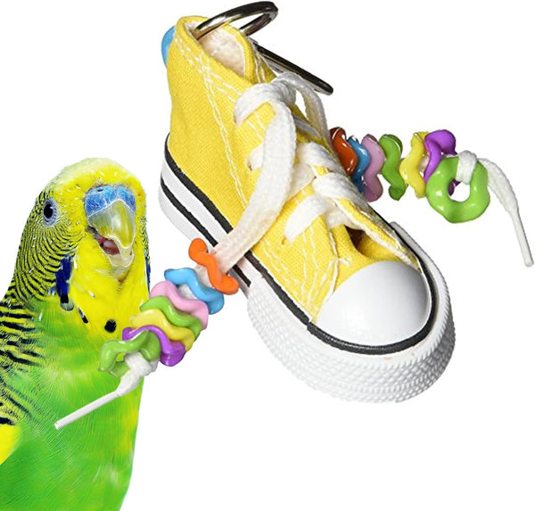 SB719 Beaker Sneaker Bird Toy for Parrotlets, Parakeets, Cockatiels, Lovebirds, Ringnecks, Medium Conures - Mini Colorful Canvas Sneaker - Small/Medium Bird Size, 6" X 2"