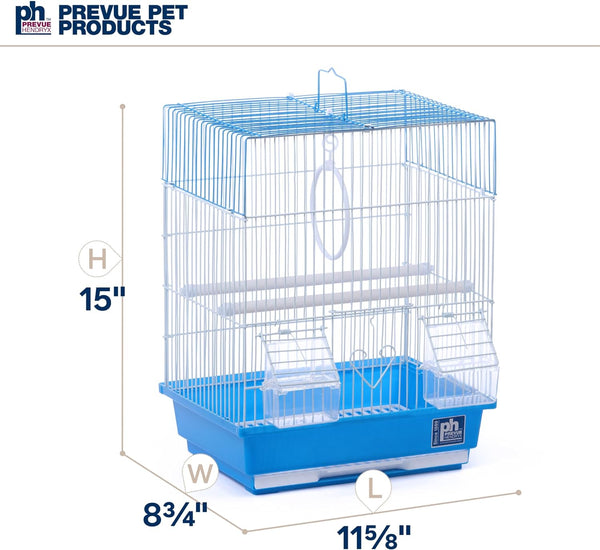 Flat Top Economy Parakeet and Small Bird Cage with White Wire, Blue Plastic Base with Removable Tray