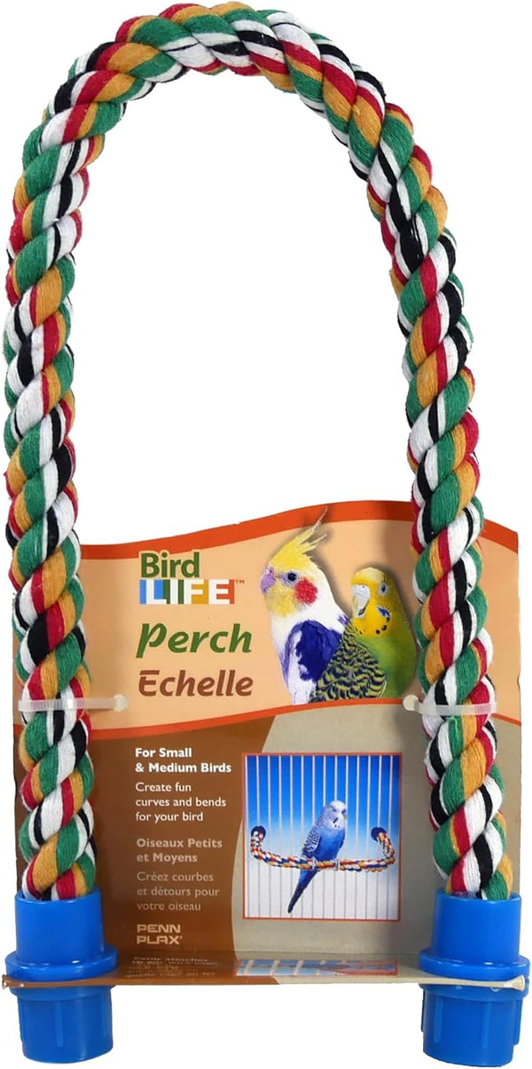 Bird Life Multicolored and Flexible Rope Perch – Create Fun, Colorful Curves and Bends – Great for Small and Medium Birds – 21” Long