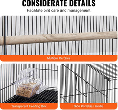 30 Inch Flight Bird Cage, Stackable Bird Cage Parakeet Cage with Slide-Out Tray and Handle, Small Parrots Birdcage for Cockatiels Budgies Conure Macaw Finch Lovebirds Canaries Pigeons