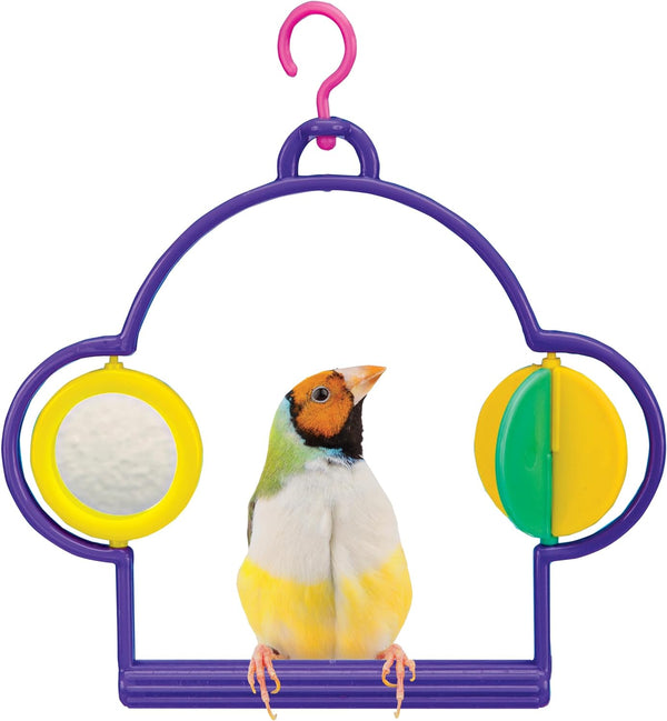 Bird Swing with Mirror and Spinner Toy – Attaches to Wire Birdcages – Great for Parakeets, Finches, and Other Small Birds – Multicolor