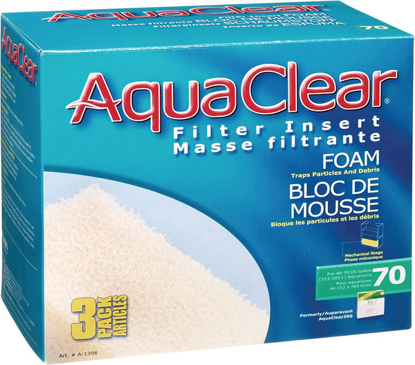 Aqua Clear  Foam Filter Inserts, 3 Pack – Replacement Mechanical and Biological Filter Media for 70 Gallon Tanks