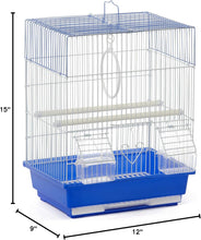 Flat Top Economy Parakeet and Small Bird Cage with White Wire, Blue Plastic Base with Removable Tray