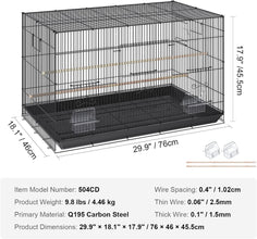 30 Inch Flight Bird Cage, Stackable Bird Cage Parakeet Cage with Slide-Out Tray and Handle, Small Parrots Birdcage for Cockatiels Budgies Conure Macaw Finch Lovebirds Canaries Pigeons