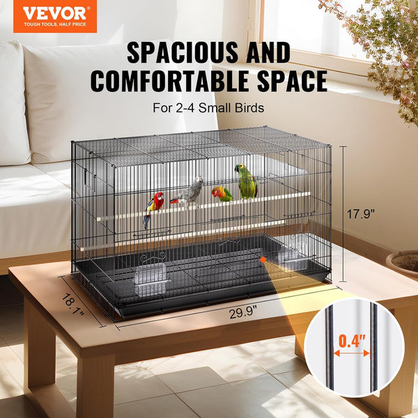 30 Inch Flight Bird Cage, Stackable Bird Cage Parakeet Cage with Slide-Out Tray and Handle, Small Parrots Birdcage for Cockatiels Budgies Conure Macaw Finch Lovebirds Canaries Pigeons