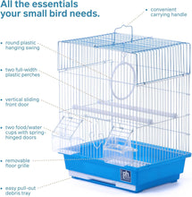 Flat Top Economy Parakeet and Small Bird Cage with White Wire, Blue Plastic Base with Removable Tray