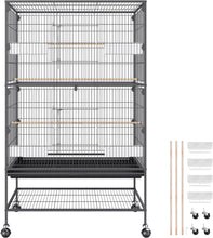 52 Inch Standing Large Bird Cage, Wrought Iron Flight Bird Cage with Rolling Stand and Slide Out Tray, Parakeet Cage Bird Cage for Parrots, Macaw, Cockatiels, Canary, Finch, Lovebirds, Pigeons