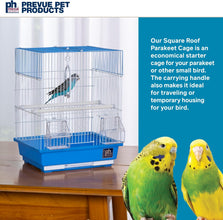 Flat Top Economy Parakeet and Small Bird Cage with White Wire, Blue Plastic Base with Removable Tray