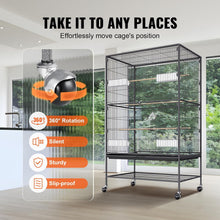 52 Inch Standing Large Bird Cage, Wrought Iron Flight Bird Cage with Rolling Stand and Slide Out Tray, Parakeet Cage Bird Cage for Parrots, Macaw, Cockatiels, Canary, Finch, Lovebirds, Pigeons