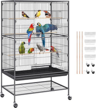 52 Inch Standing Large Bird Cage, Wrought Iron Flight Bird Cage with Rolling Stand and Slide Out Tray, Parakeet Cage Bird Cage for Parrots, Macaw, Cockatiels, Canary, Finch, Lovebirds, Pigeons