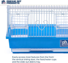 Flat Top Economy Parakeet and Small Bird Cage with White Wire, Blue Plastic Base with Removable Tray