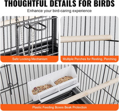 52 Inch Standing Large Bird Cage, Wrought Iron Flight Bird Cage with Rolling Stand and Slide Out Tray, Parakeet Cage Bird Cage for Parrots, Macaw, Cockatiels, Canary, Finch, Lovebirds, Pigeons