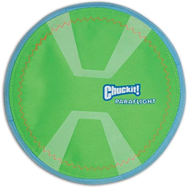 Chuckit Max Glow Paraflight Flying Disc Dog Toy, Large (9.75"), Green and White