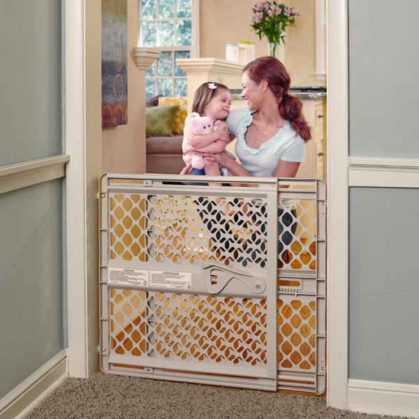 Supergate Ergo Child Gate, Baby Gate for Stairs and Doorways. Includes Wall Cups. Pressure or Hardware Mount. Made in USA. (26" Tall, Sand)