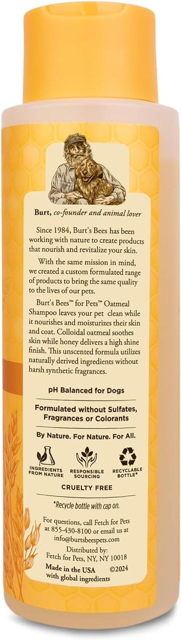 Oatmeal Dog Shampoo - with Colloidal Oat Flour & Honey - Moisturizing & Nourishing, Cruelty Free, Formulated without Sulfates and Parabens, Made in USA, 16 Oz