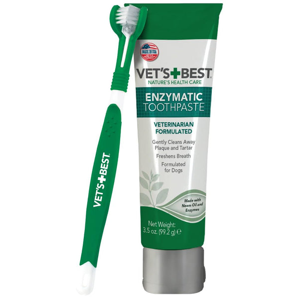 Dog Toothbrush & Toothpaste Kit - Natural Ingredients Reduce Plaque, Whiten Teeth, Freshen Breath