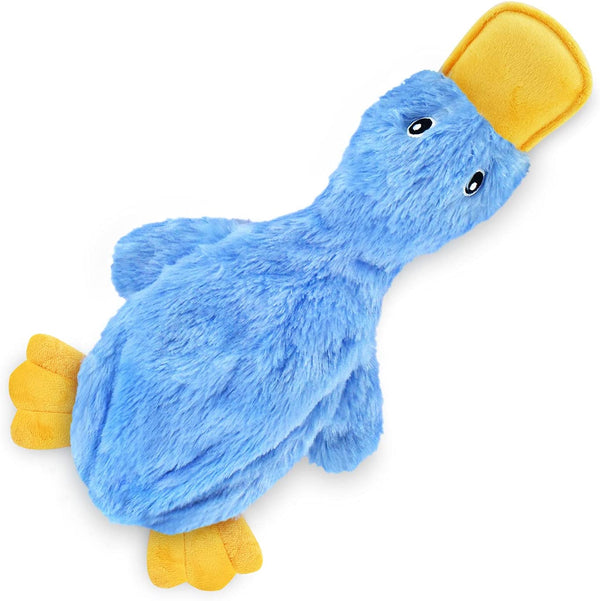 Crinkle Dog Toy for Small, Medium, and Large Breeds, Cute No Stuffing Duck with Soft Squeaker, Fun for Indoor Puppies and Senior Pups, Plush No Mess Chew and Play - Blue