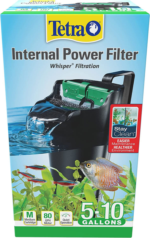 Whisper Internal Power Filter 5 to 10 Gallons, for Aquariums, In-Tank Filtration with Air Pump, Black