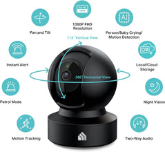 2023 New Indoor Pan-Tilt Security Camera, 1080P HD Dog Camera W/Night Vision, Motion Detection for Baby & Pet Monitor, Cloud & SD Card Storage, Works W/Alexa & Google Home, 2.4G Wifi (EC71)