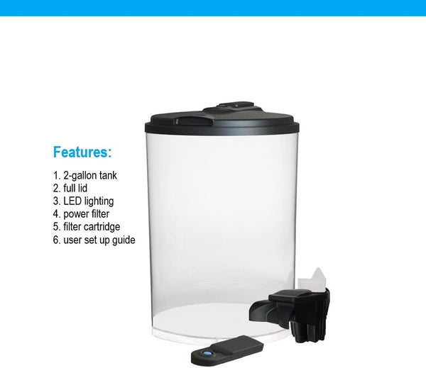 Aquaview 2-Gallon Plastic 360 Aquarium with Power Filter & LED Lighting for Tropical Fish - Betta Fish