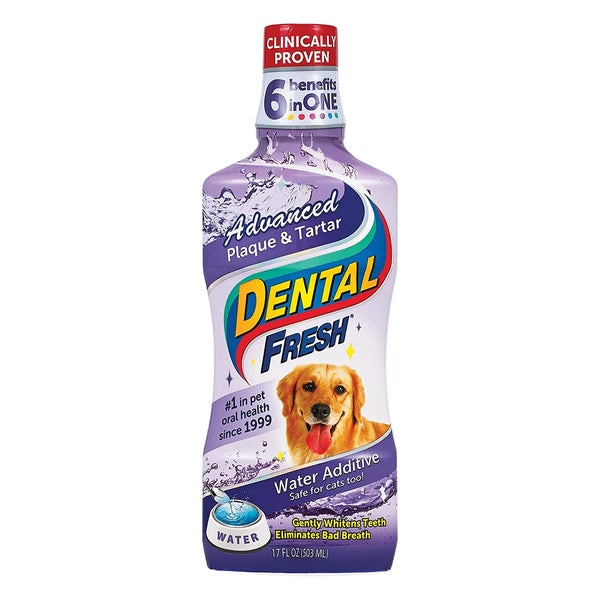 Advanced Plaque and Tartar Water Additive, 17Oz – Dog Teeth Cleaning Formula to Freshen Breath and Improve Overall Oral Health