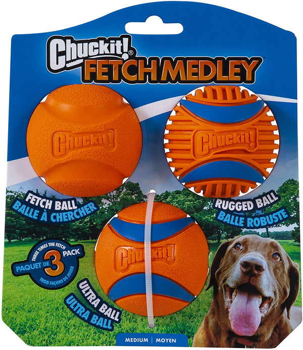 Dog Fetch Ball Medley, Medium, 3 Pack, Ultra, Rugged Balls Included