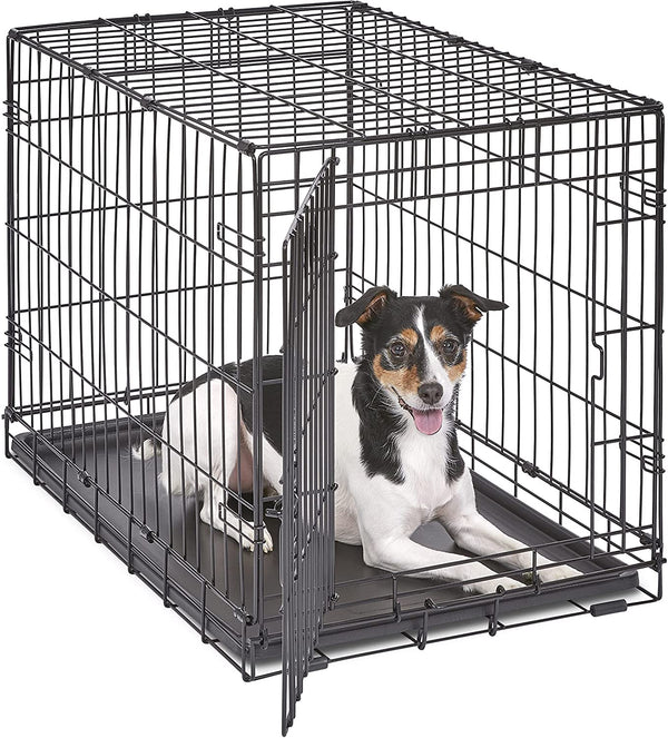 Newly Enhanced Single Door Icrate Dog Crate, Includes Leak-Proof Pan, Floor Protecting Feet , Divider Pane L & New Patented Features