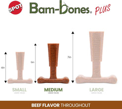 Bam-Bones plus T Bone - Bamboo Fiber & Nylon, Durable Long Lasting Dog Chew for Aggressive Chewers – Great Toy for Adult Dogs & Teething Puppies under 60Lbs, Non-Splintering, 6In, Beef Flavor