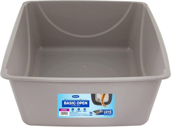 Open Cat Litter Box, Extra Large Nonstick Litter Pan Durable Standard Litter Box, Mouse Grey Great for Small & Large Cats Easy to Clean, Made in USA