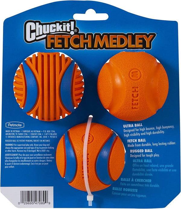 Dog Fetch Ball Medley, Medium, 3 Pack, Ultra, Rugged Balls Included